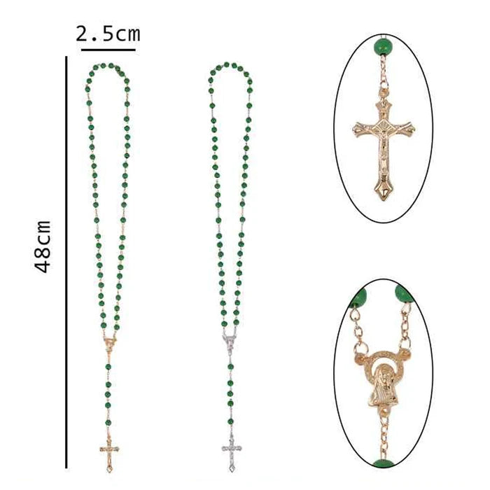 St. Jude Green Bead Rosary Necklace Set with Plastic Cases - 48cm Catholic Rosary (RN01G)