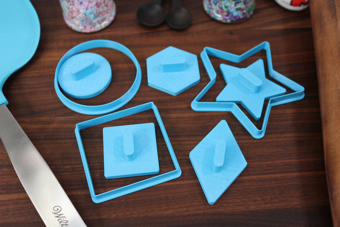 Stamp Thumbprint Cookie Cutters - Circle, Hexagon, Rhombus, Square, Star Shapes - Filling Cookies