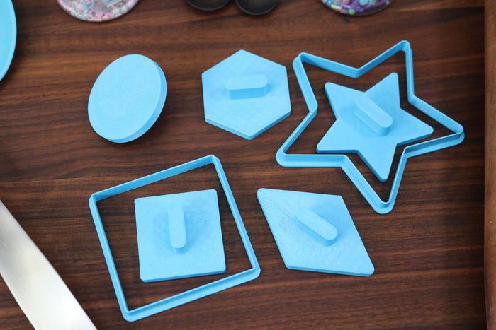 Stamp Thumbprint Cookie Cutters - Circle, Hexagon, Rhombus, Square, Star Shapes - Filling Cookies