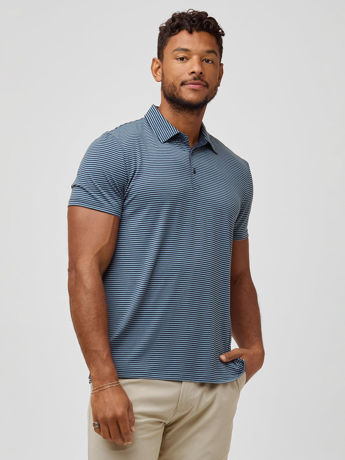 Nico is 6'4" and wears size Large Tall # Striped Men's Performance Polos | Light, breathable, and built for all-day play