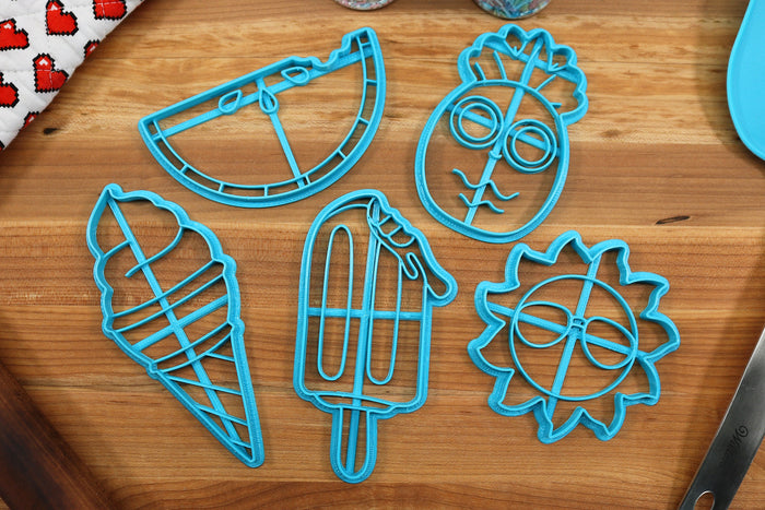 Summer Fun Cookie Cutters - Ice Cream, Pineapple, Popsicle, Sunglasses Sun, Watermelon - Summer Break Gift