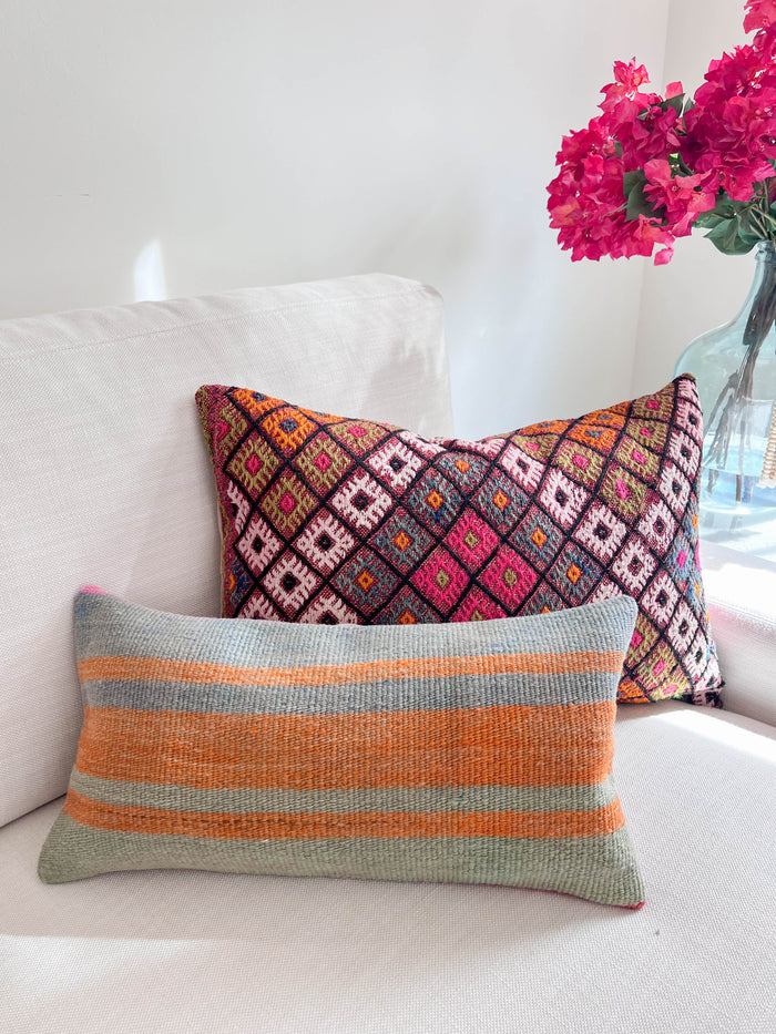 Summer Lumbar Kilim Pillow (10x20)