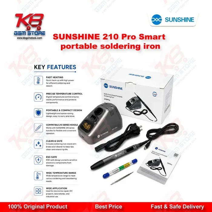 Sunshine 210 Pro Smart Portable Soldering Iron – 110W LED Temperature Control Station