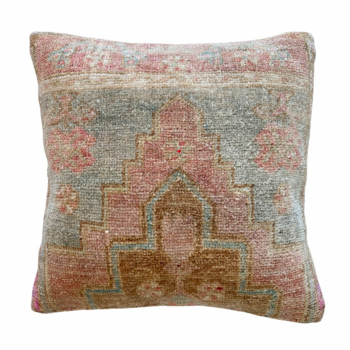 Teresa II Handmade Turkish oushak pillow cover made with vintage rugs 16x16  pink blue