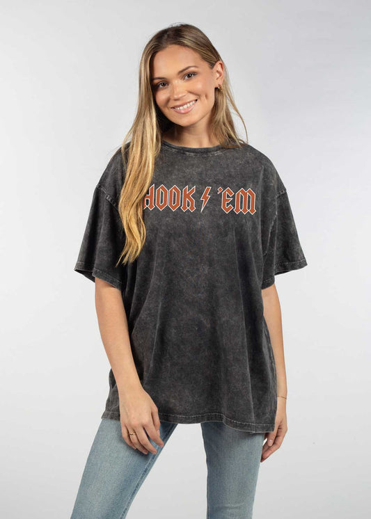 Texas Longhorns Unisex Graphite Oversized Mineral wash T-Shirt with Lived-in feel and look, short sleeve, crew neck and drop shoulders