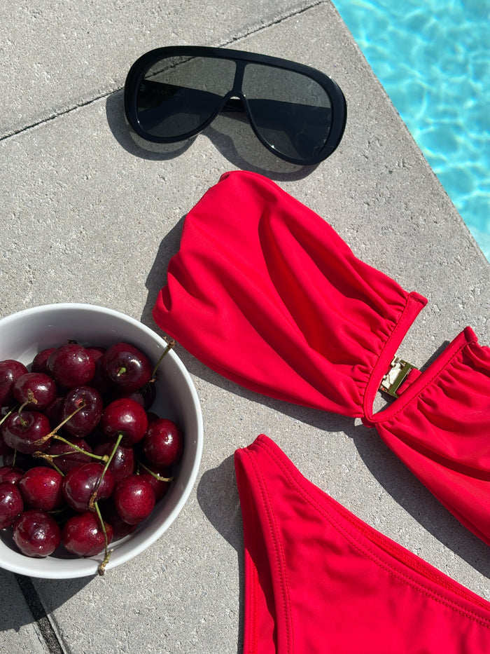 The High Waist Bikini Bottom Red