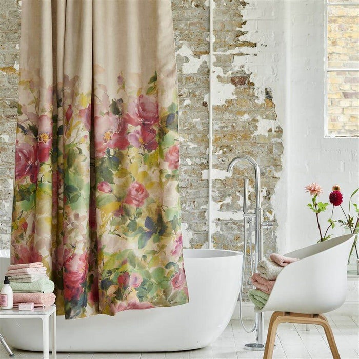 Thelma’s Garden Fuchsia 100% Linen Shower Curtain - Designers Guilt