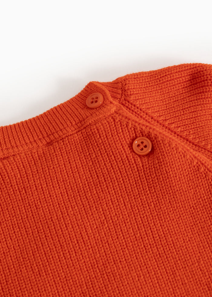 Torin B orange jacket in orange with ribbed collar and buttons at the neckline