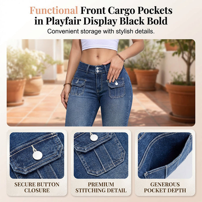 Tovixa - Pantalon Femme Capri Denim Stretch Coupe Ajustée Taille Mi Haute