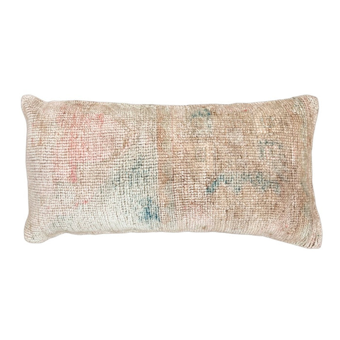 Handmade Turkish oushak pillow cover made with vintage rugs 12x24 pastel