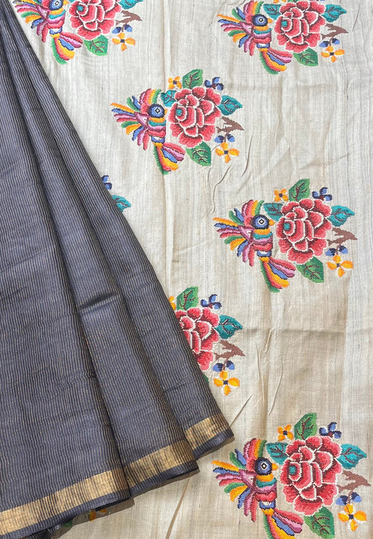 Tussar petit point saree