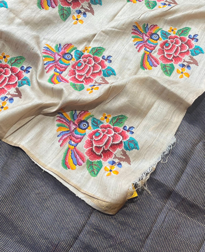 Tussar petit point saree