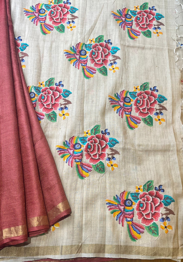 Tussar petit point saree