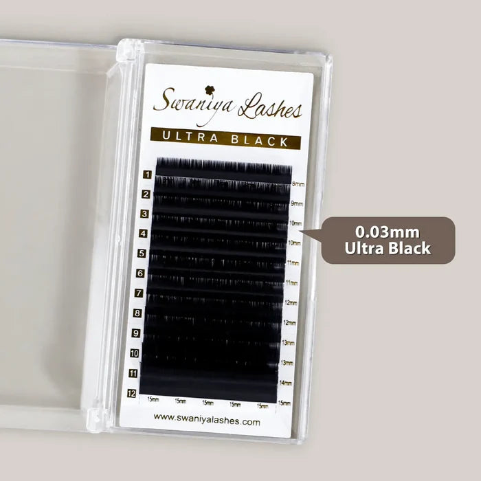 Mega Volume Lashes 0.03mm Ultra Black for Maximum Drama & Private Label| Swaniya Lashes