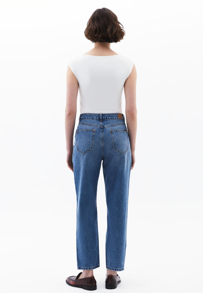 Ultra High Waist Slim Pants - MID BLUE DENIM
