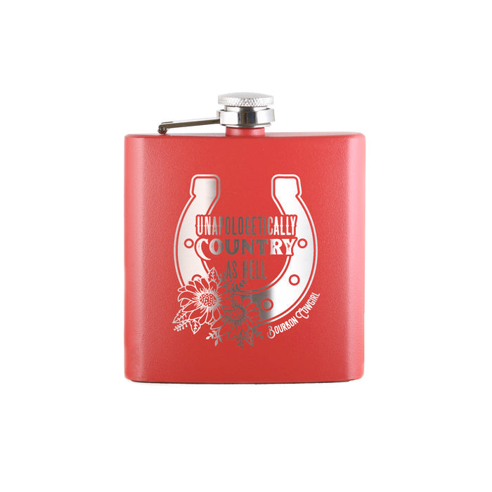 Red flask with Unapologetically Country design