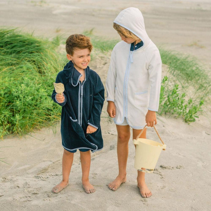 unisex white french terry zipper coverup