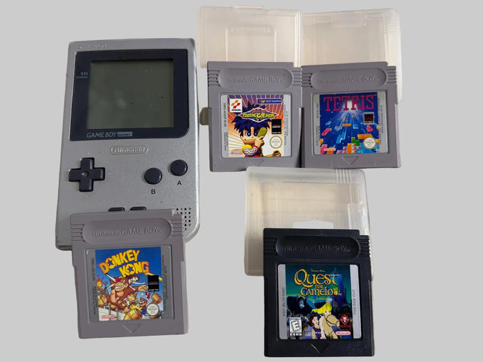 USED - Nintendo Game Boy Pocket Silver Console Bundle + 4 Games (Donkey Kong, Mystical Ninja) - 100% Charity