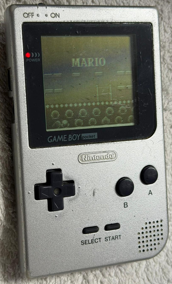 USED - Nintendo Game Boy Pocket Silver Console Bundle + 4 Games (Donkey Kong, Mystical Ninja) - 100% Charity