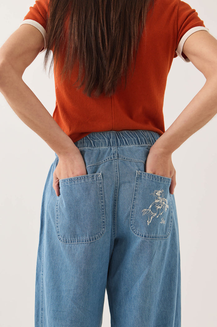 Women's Utility Everyday Barrel Pant in the color Light Stone Wash - Women's Back View
