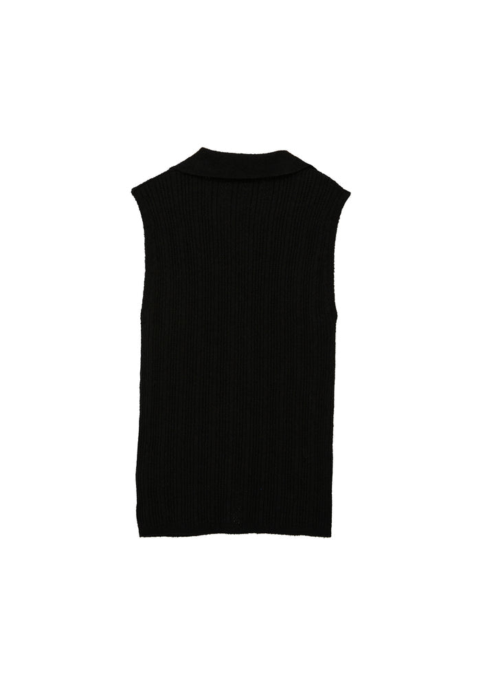 V Neck Boucle Vest - BLACK