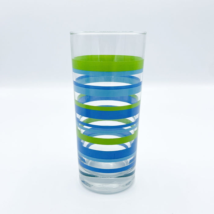 Vintage 1970s/1980s Glassware Blue & Green Stripes Glasses Set of 3