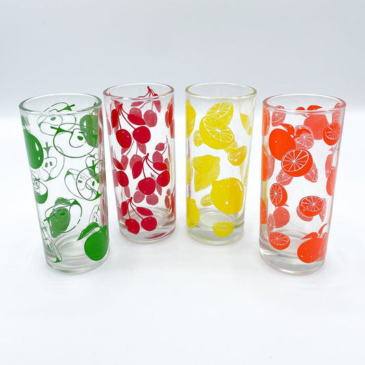 Vintage 1970s/1980s Glassware Fruits Glasses Set of 4
