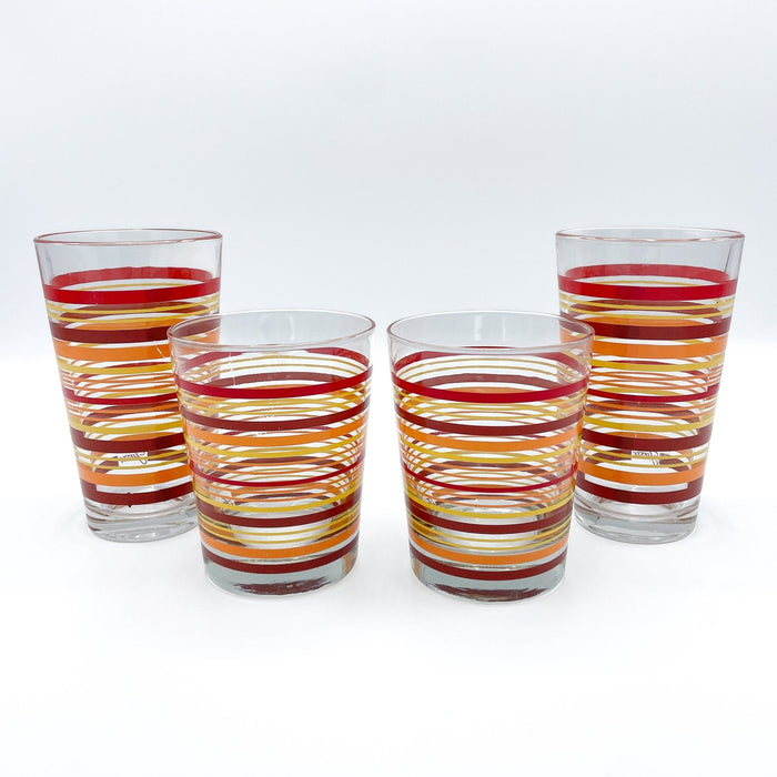 Vintage 1970s/1980s Glassware Fiesta Orange Stripes Glasses Set of 4