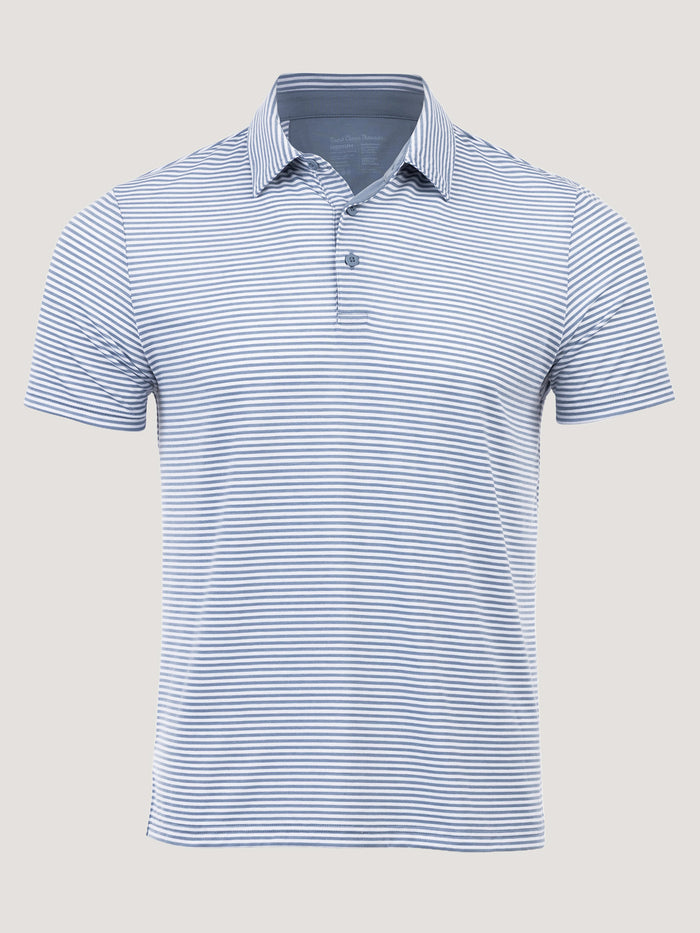 Striped Performance Polo | Wedgewood and White | Fresh Clean Threads