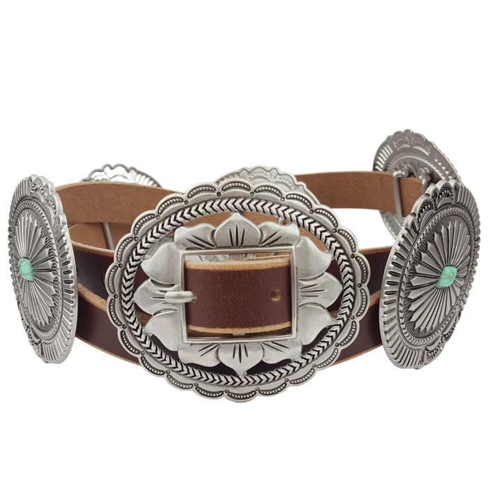 Western Genuine Distressed Leather Belt with Oval Concho