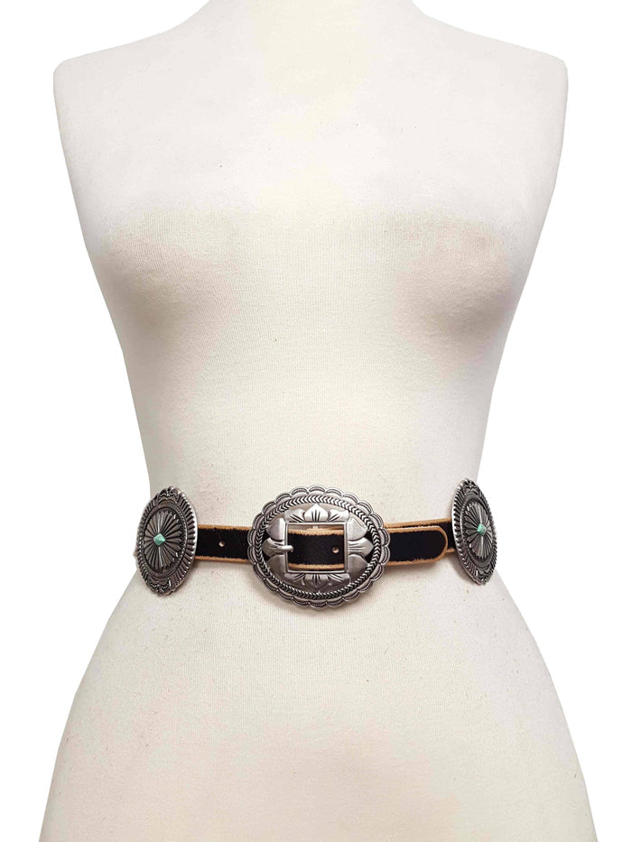 Western Genuine Distressed Leather Belt with Oval Concho