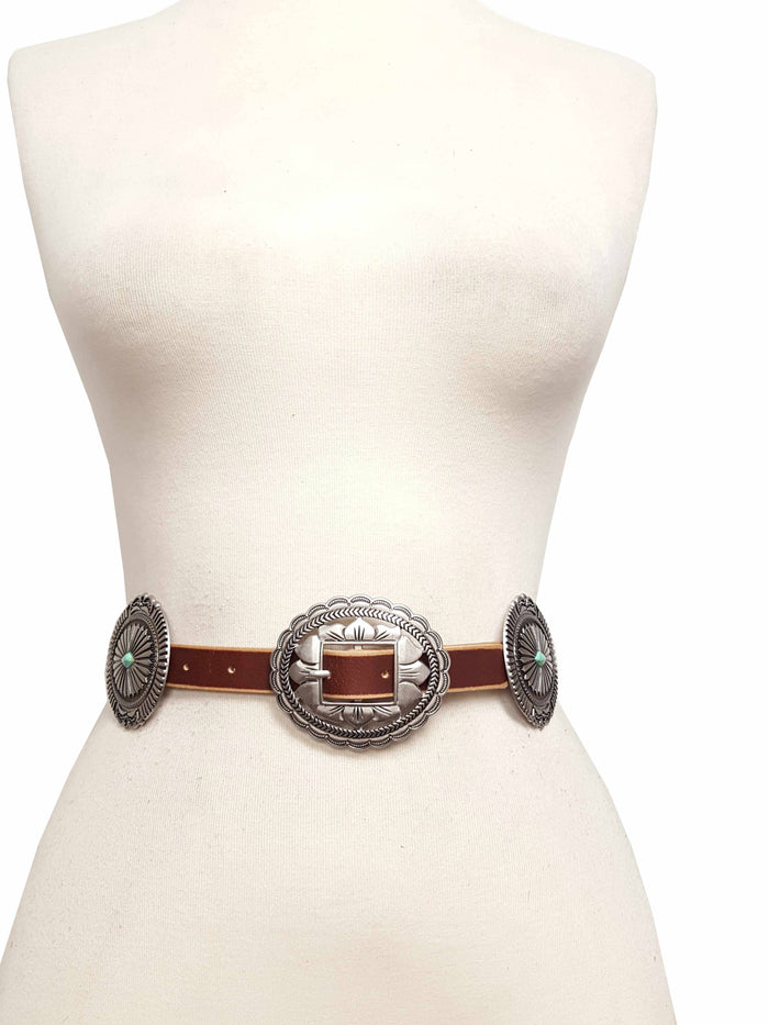 Western Genuine Distressed Leather Belt with Oval Concho