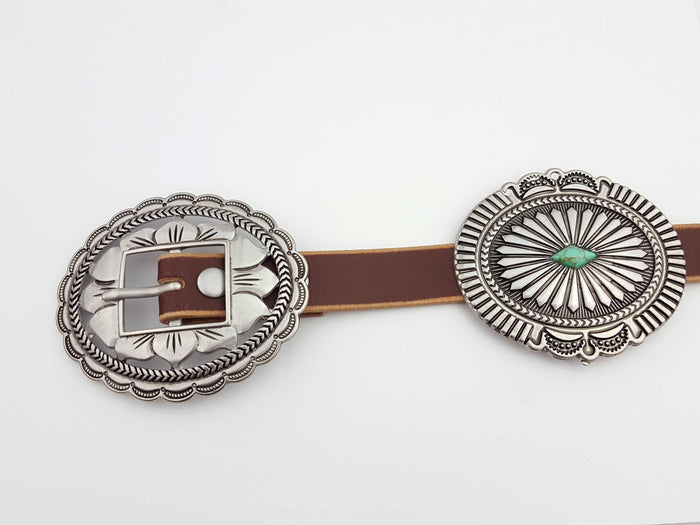 Western Genuine Distressed Leather Belt with Oval Concho