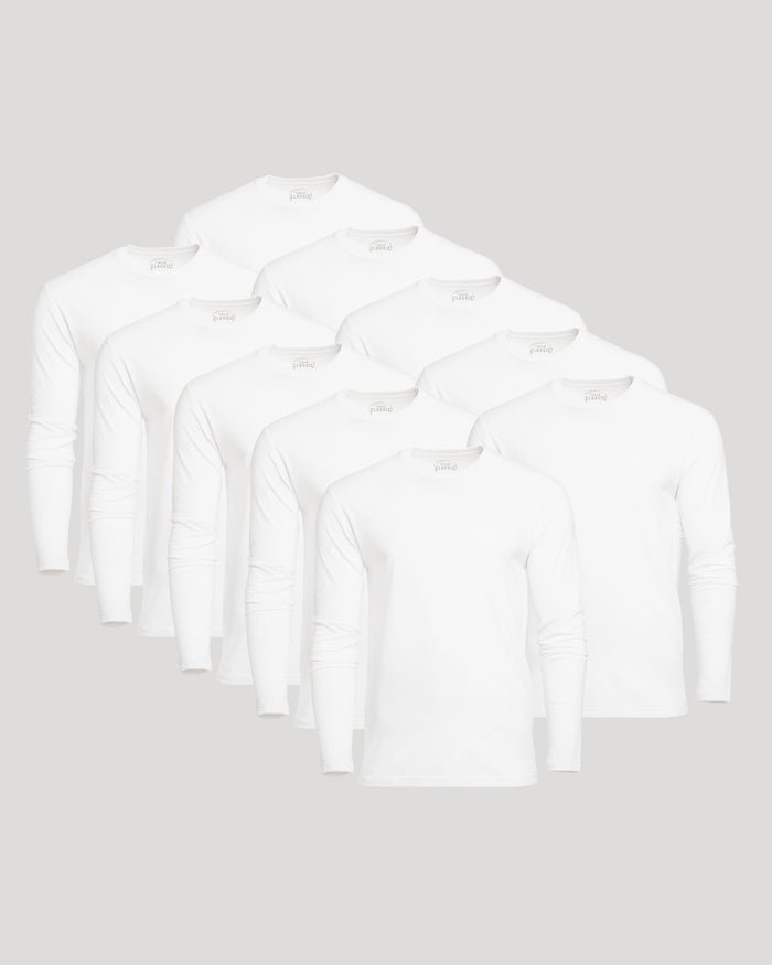 White Classic Long Sleeve Crew Neck 10-Pack arranged in staggered grid.