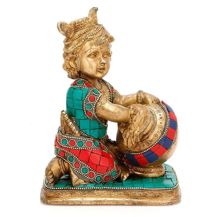 White Whale Brass Krishna Idol Hindu God Brass Sculpture Makhan Krishna Statue Decor Gift Statue Home Decor Figurine