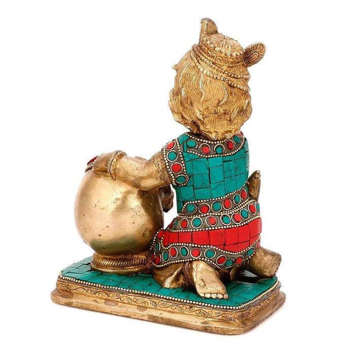 White Whale Brass Krishna Idol Hindu God Brass Sculpture Makhan Krishna Statue Decor Gift Statue Home Decor Figurine
