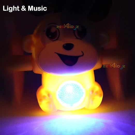 White Whale Dancing Musical Toy for Kids Baby Tumbling Rolling Monkey Doll Toy with Voice Control Sensor Light Music Rotating Arm Sound Toy - Made in India Random Color Dispatch