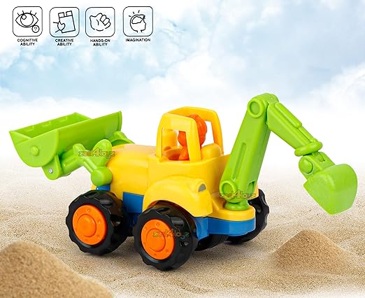 White Whale Unbreakable Automobile Car Pack of 4 Friction Powered Cars Construction Push and Go Car Tractor Bulldozer Cement Mixer Truck Dumper for 1 2 3 Year Old Boy Girl Baby Kids