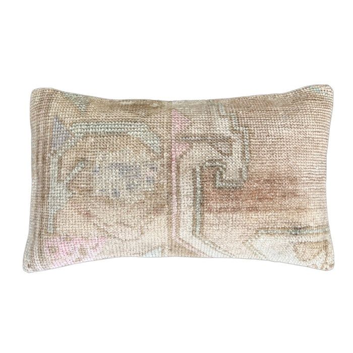 Handmade traditional Turkish oushak pillow cover made with vintage rugs 12x20 beige tan taupe