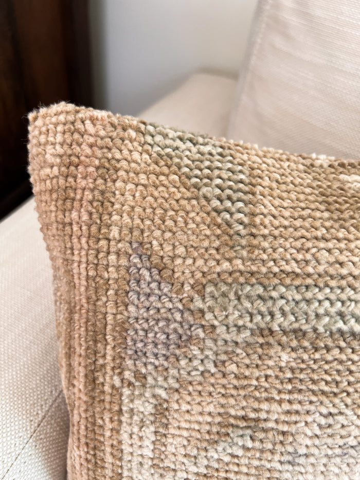 Handmade traditional Turkish oushak pillow cover made with vintage rugs 12x20 beige tan taupe