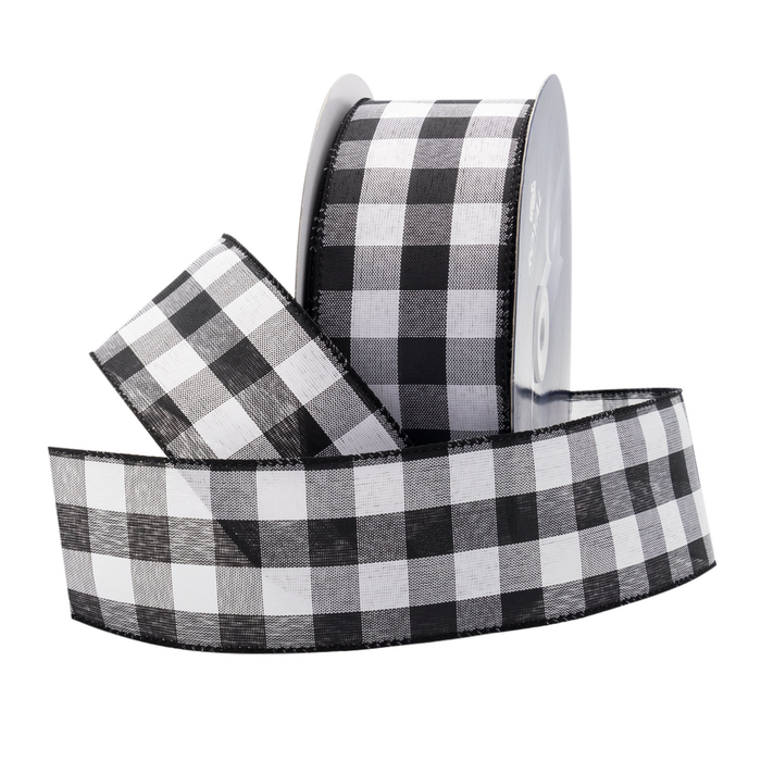 WIRED CHECKERED RIBBON - Black/White - 25-Yards per Roll/ 12-Rolls per Case