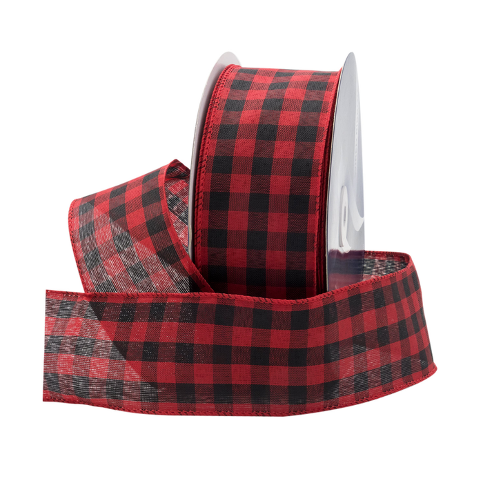 WIRED CHECKERED RIBBON - Red/Black - 25-Yards per Roll/ 12-Rolls per Case