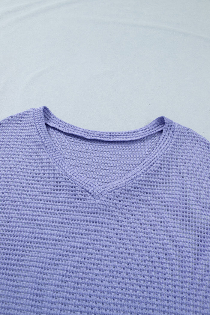 Wisteria V Neck Short Sleeve Plus Size Waffle Knit Top