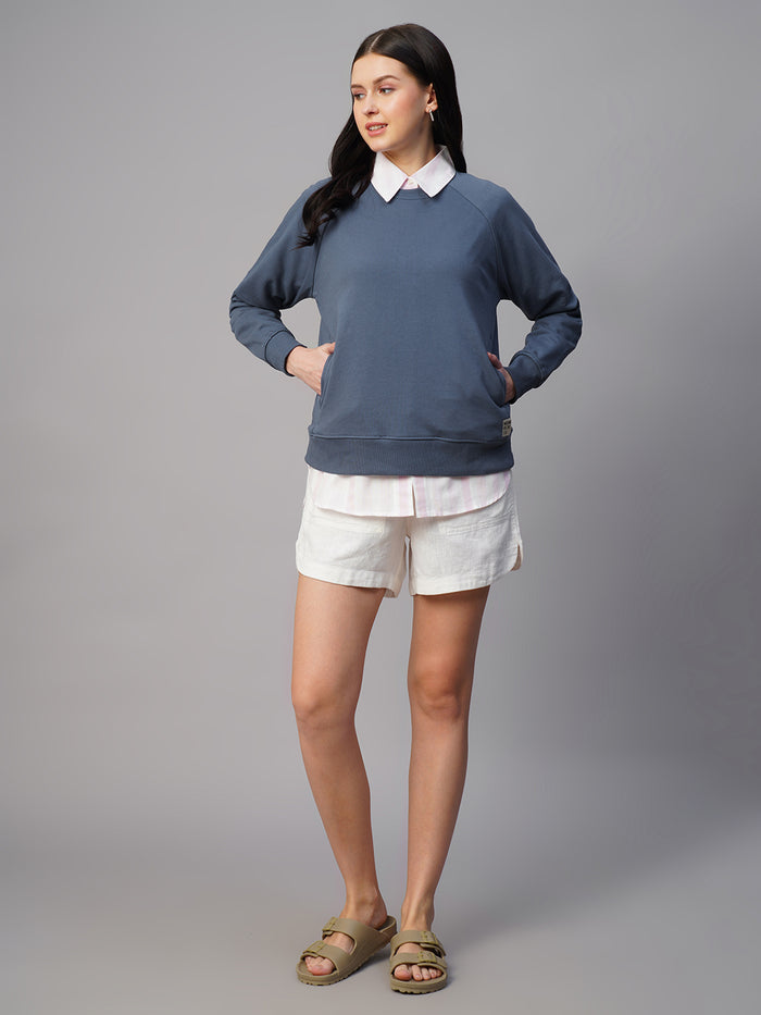 Women's Blue Organic Cotton Regular Fit Sweatshirt Light