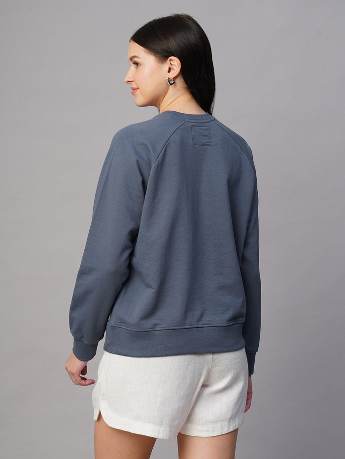 Women's Blue Organic Cotton Regular Fit Sweatshirt Light