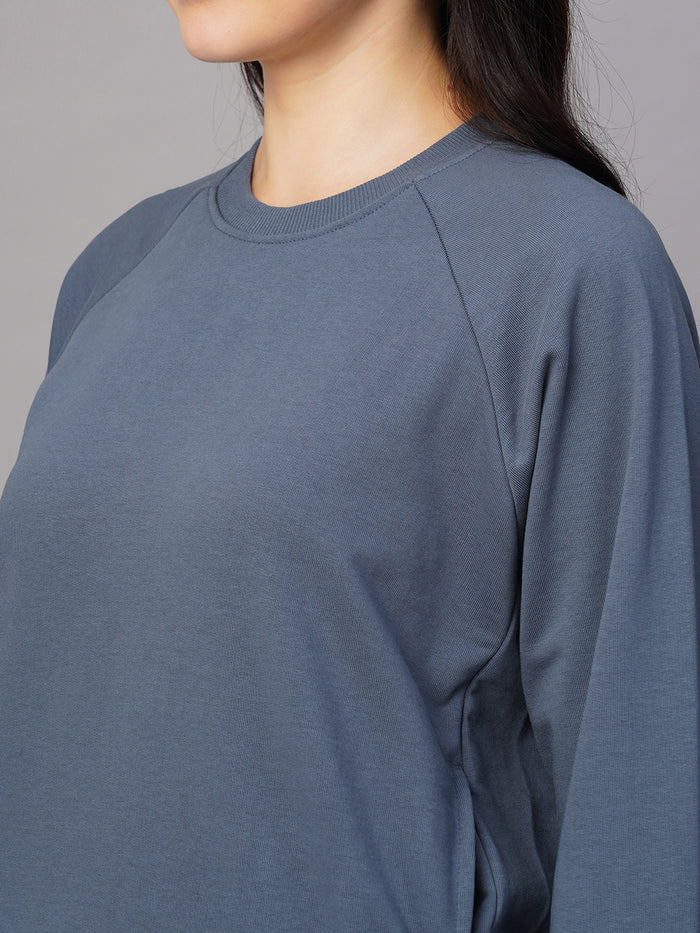 Women's Blue Organic Cotton Regular Fit Sweatshirt Light