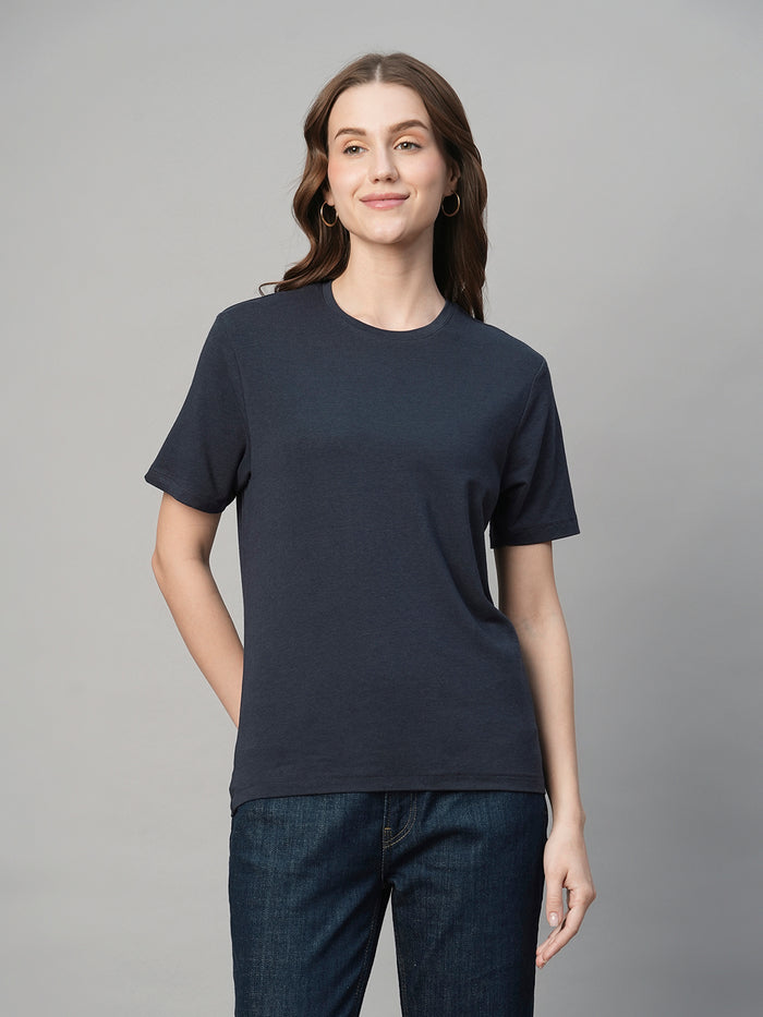 Women's Cotton Bamboo Regular Fit Tshirt Navy