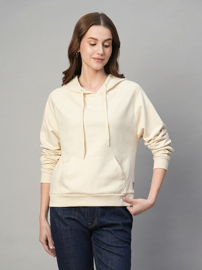 Women's Cotton Polyester Regular Fit Hoodie Sweatshirt Natural