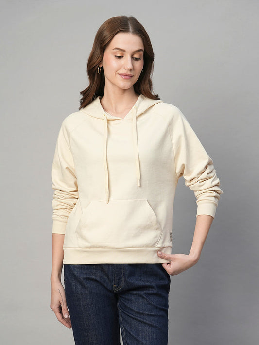 Women's Cotton Polyester Regular Fit Hoodie Sweatshirt Natural