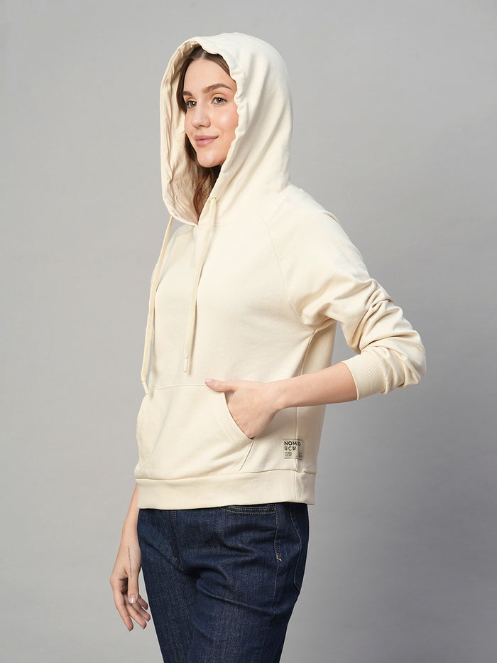 Women's Cotton Polyester Regular Fit Hoodie Sweatshirt Natural